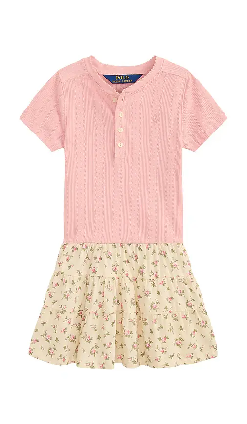 Kids Short Sleeve Pointelle Knit Henley Dress