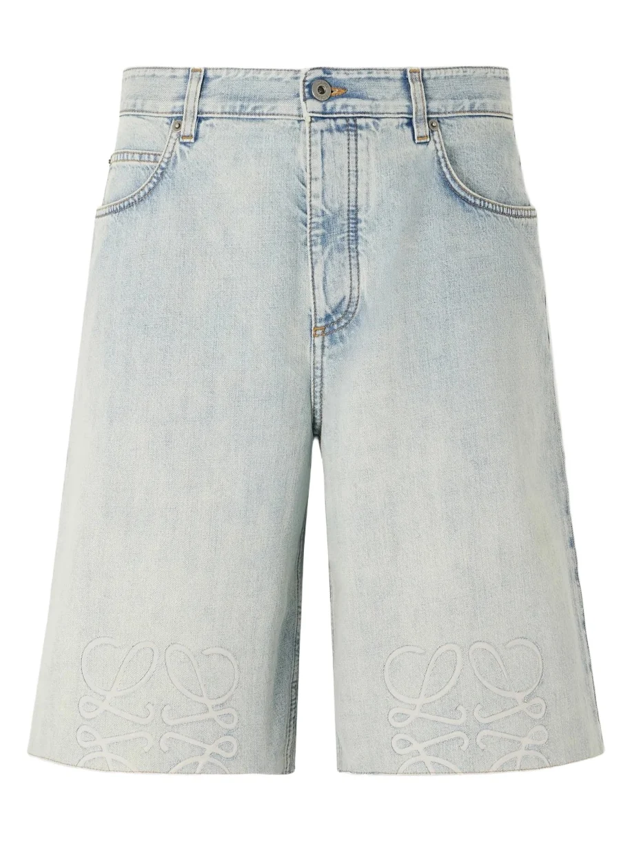 Wide-Leg Anagram-Embroidered Denim Shorts - Men Wide-Leg Anagram-Embroidered Denim Shorts - Men