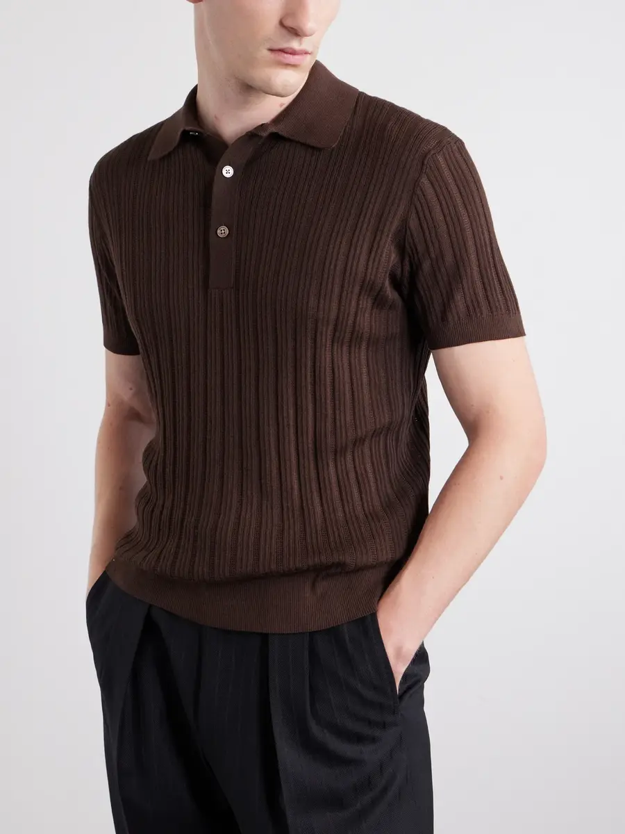 Tom Ford Ribbed Cotton and Silk-Blend Polo Shirt - Men | Thumbnail 3