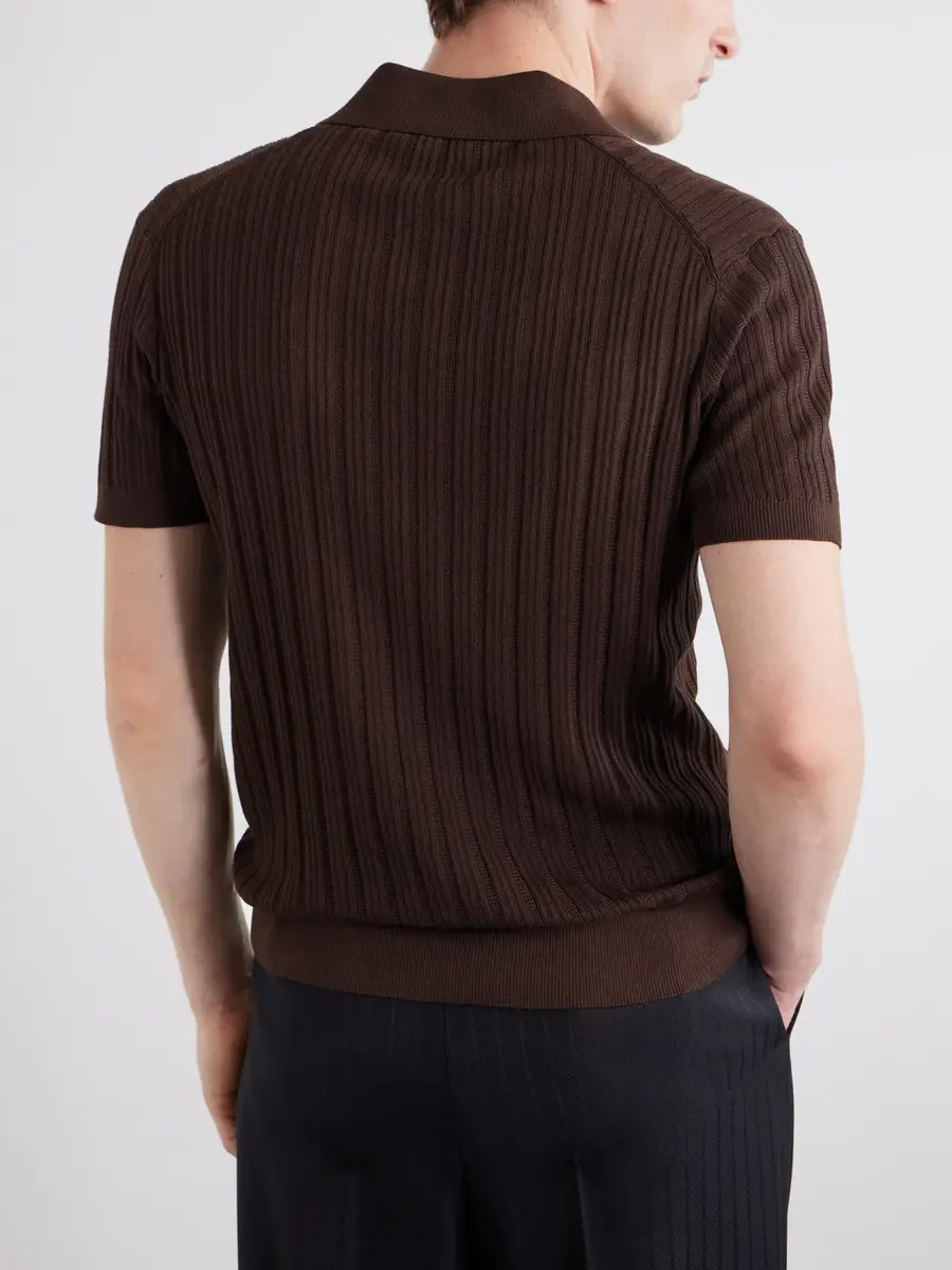 Tom Ford Ribbed Cotton and Silk-Blend Polo Shirt - Men | Thumbnail 4
