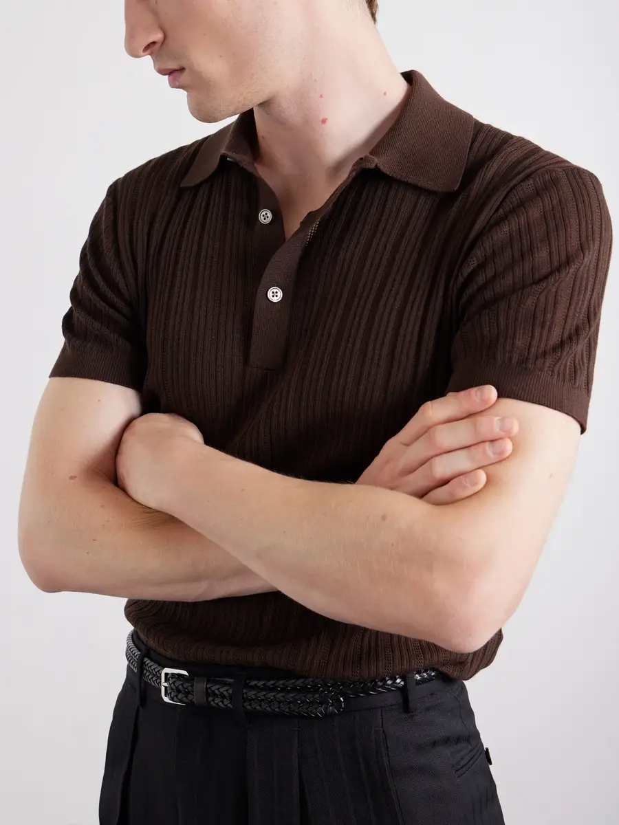 Tom Ford Ribbed Cotton and Silk-Blend Polo Shirt - Men | Thumbnail 5