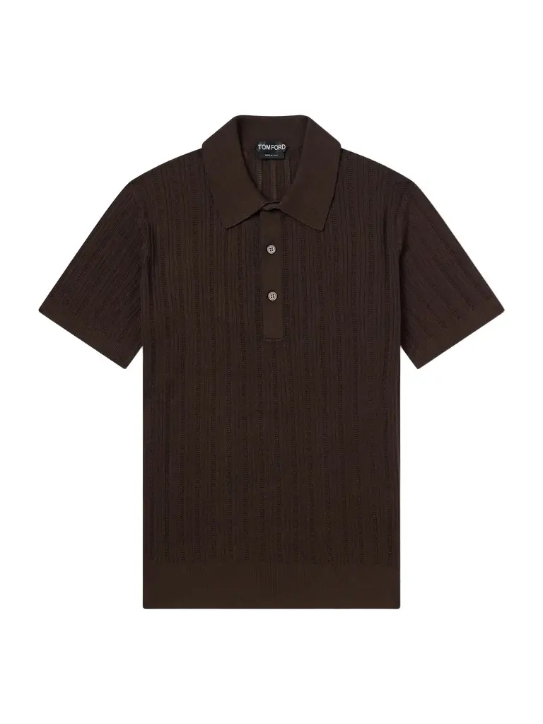 Tom Ford Ribbed Cotton and Silk-Blend Polo Shirt - Men | Image 1 Tom Ford Ribbed Cotton and Silk-Blend Polo Shirt - Men | Image 1