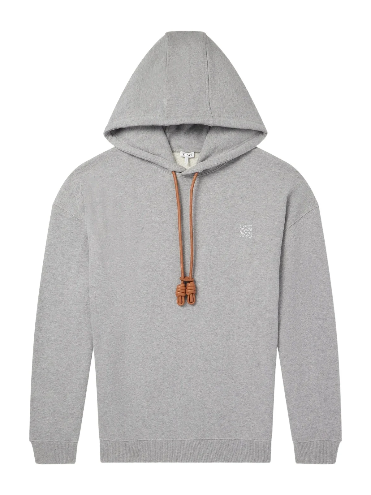 Anagram-Embroidered Leather-Trimmed Cotton-Fleece Hoodie - Men Anagram-Embroidered Leather-Trimmed Cotton-Fleece Hoodie - Men