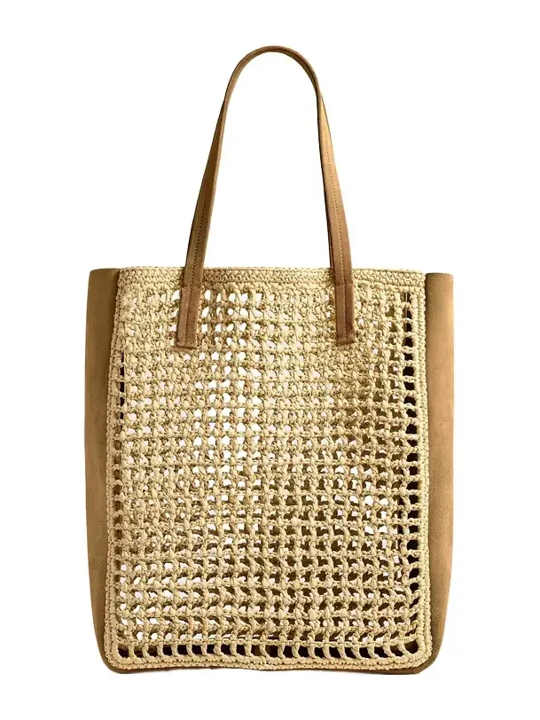 Zoe Tote In Natural Raffia With Mud Suede Zoe Tote In Natural Raffia With Mud Suede