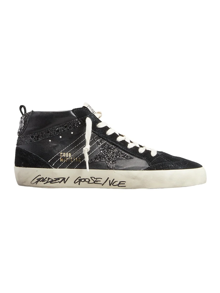 Golden Goose Mid Star Glitter Wing-Tip Sneakers