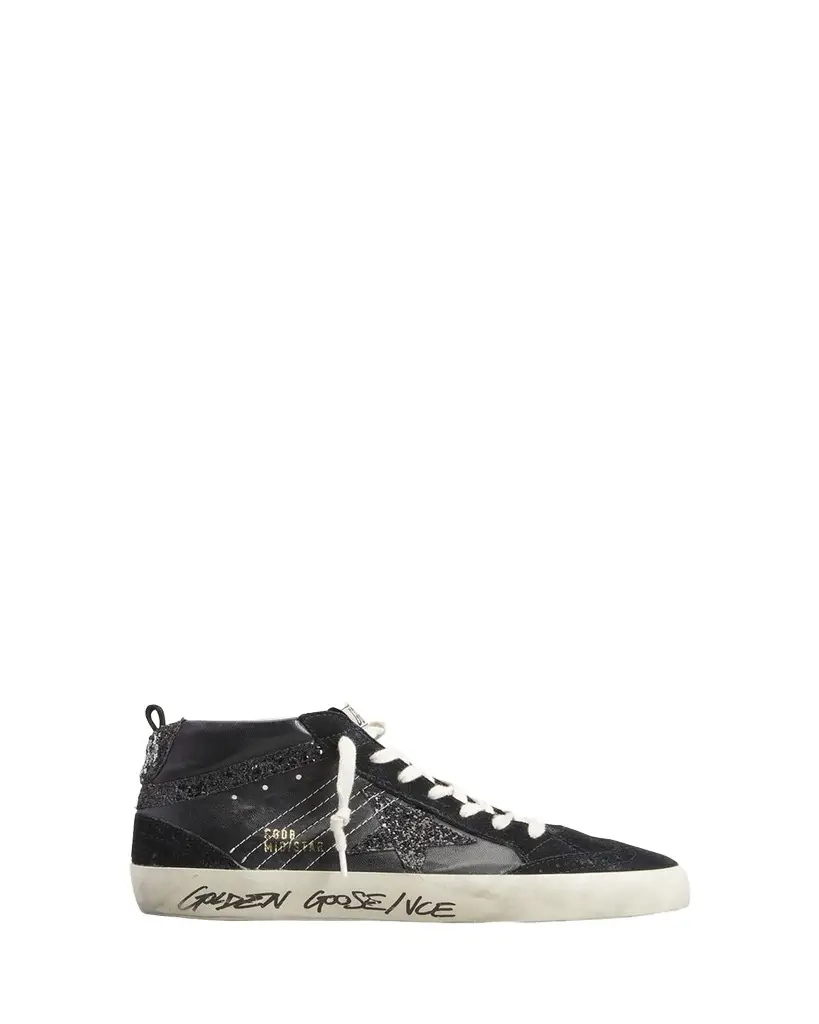 Golden Goose Mid Star Glitter Wing-Tip Sneakers | Image 1 Golden Goose Mid Star Glitter Wing-Tip Sneakers | Image 1
