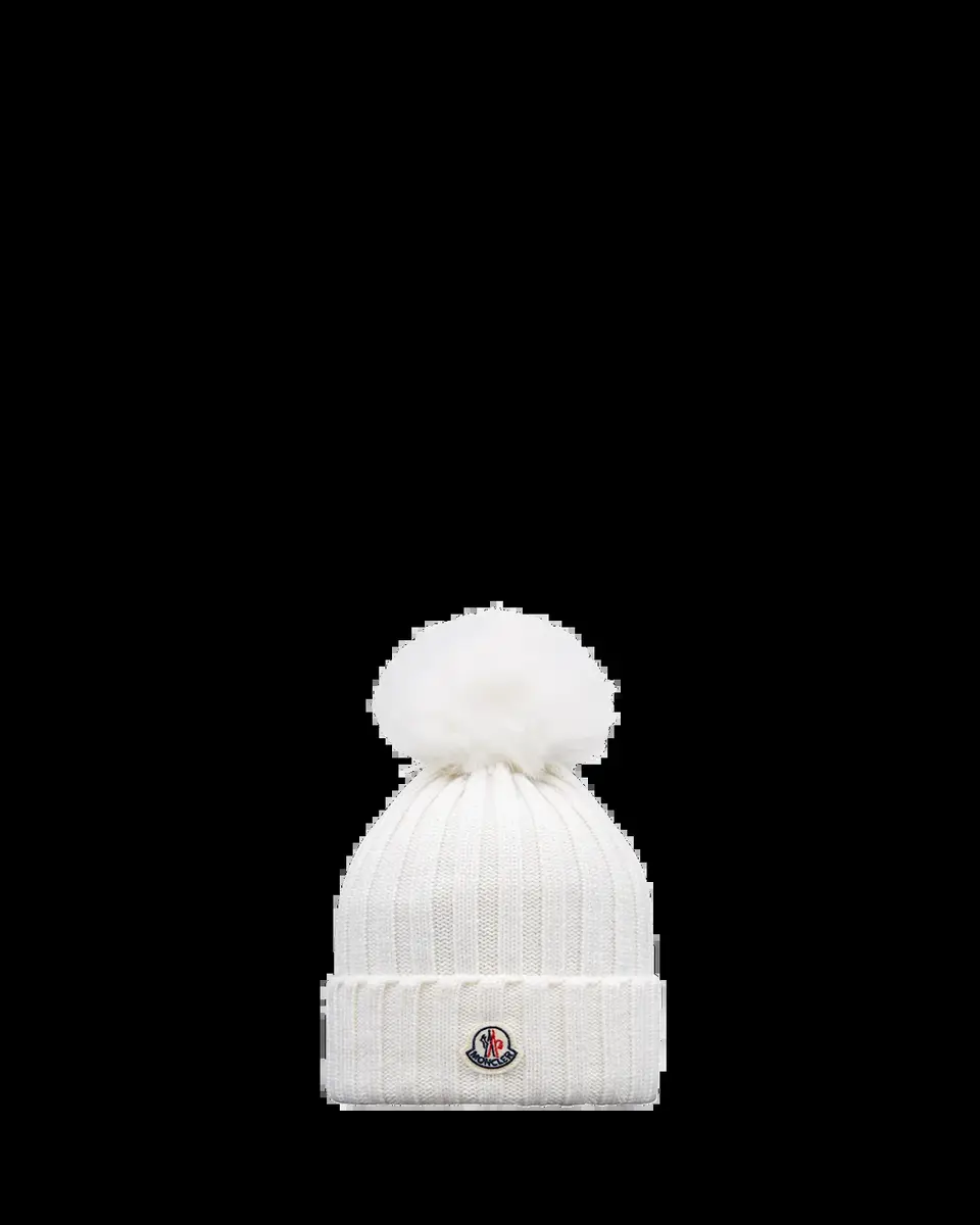 Moncler Ribbed Wool Beanie with Faux Fur Pom | Thumbnail 2