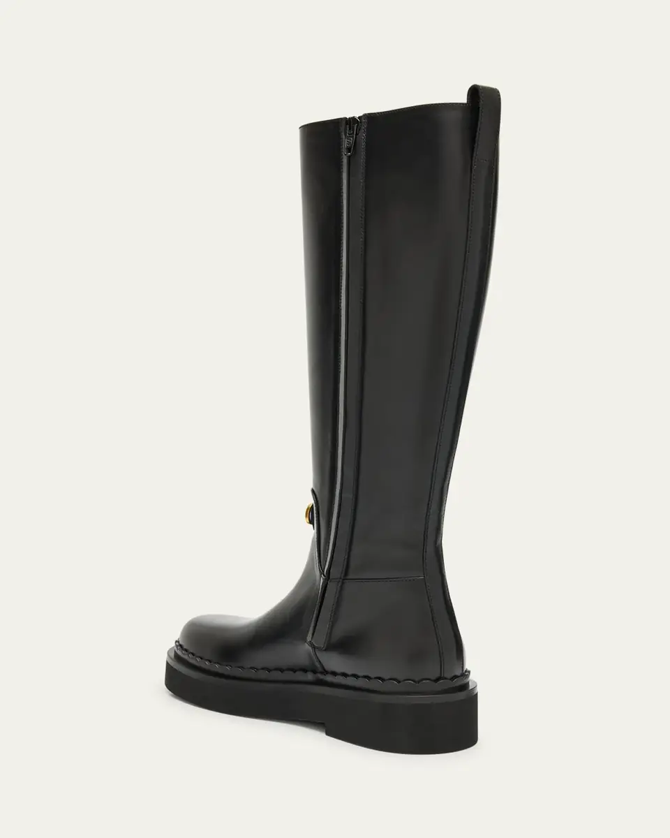 Valentino Garavani Vitello Brass VLogo Leather Knee-High Boots | Thumbnail 4 Valentino Garavani Vitello Brass VLogo Leather Knee-High Boots | Thumbnail 4