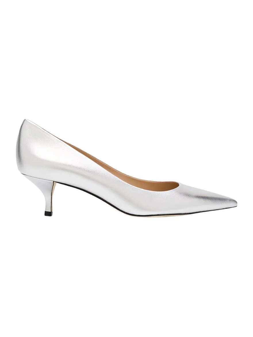 Stuart Weitzman Stuart Metallic Leather Kitten-Heel Pumps