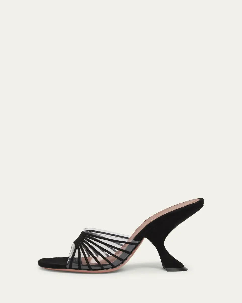 Amina Muaddi Mookie Suede PVC Comma-Heel Mules | Thumbnail 2 Amina Muaddi Mookie Suede PVC Comma-Heel Mules | Thumbnail 2