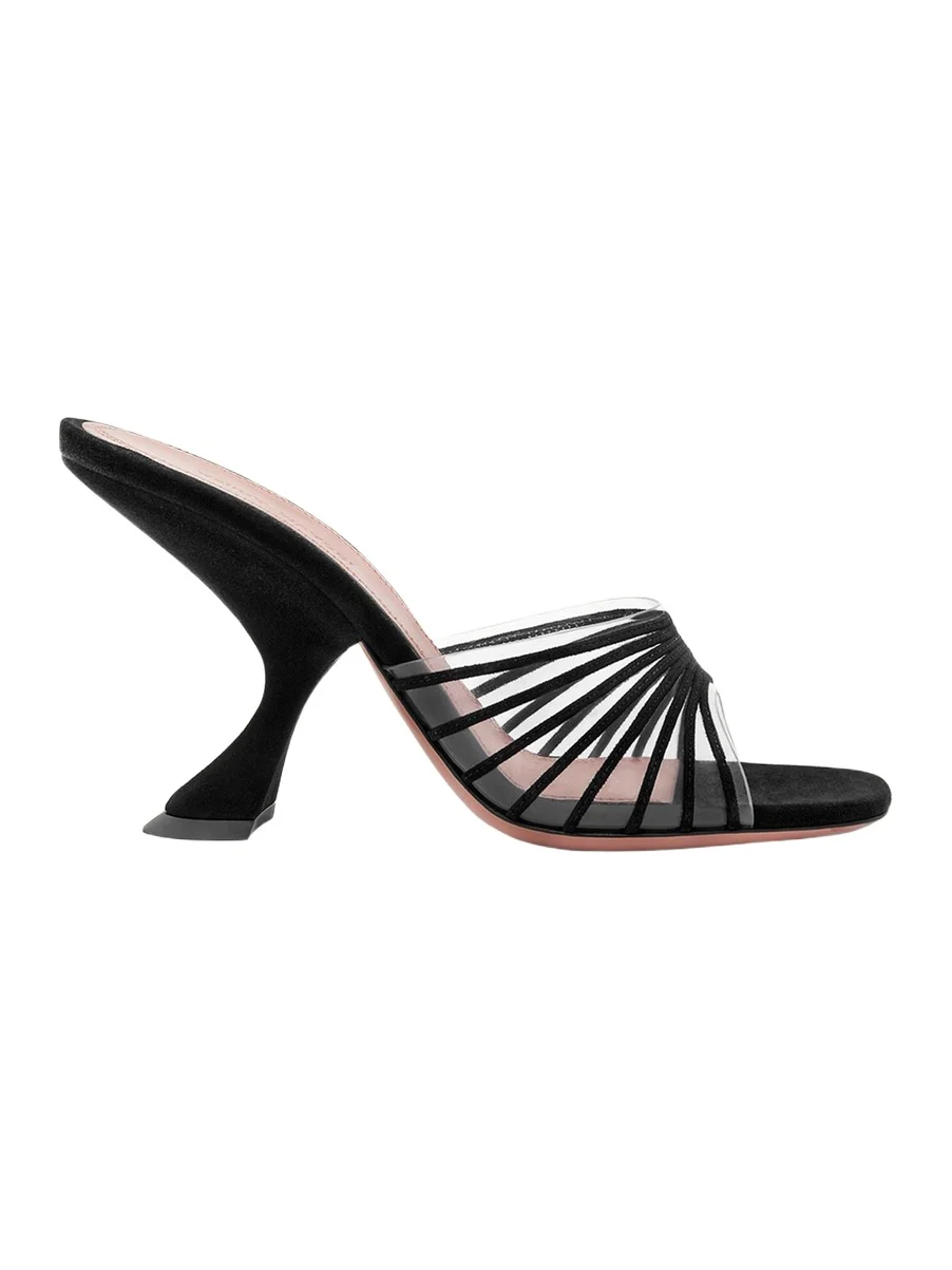 Amina Muaddi Mookie Suede PVC Comma-Heel Mules