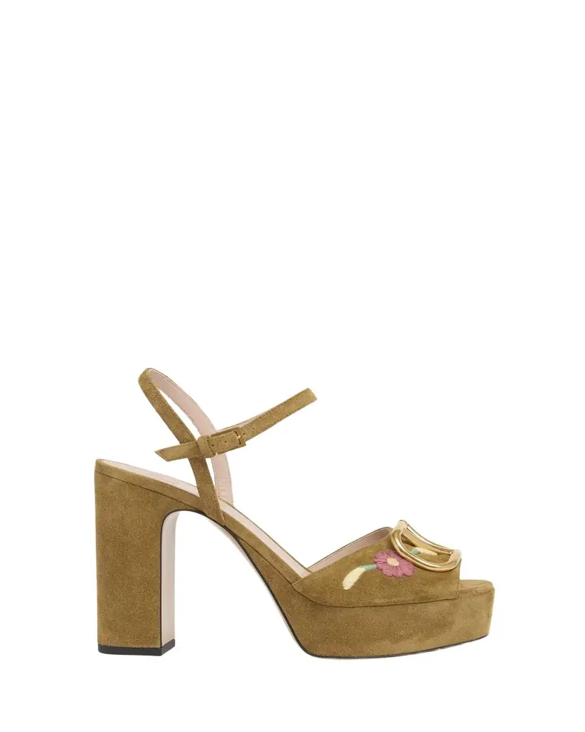 Valentino Garavani Floral Embroidered VLogo Suede Platform Sandals | Image 1 Valentino Garavani Floral Embroidered VLogo Suede Platform Sandals | Image 1
