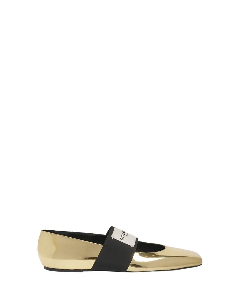 Square Label Metallic Leather Ballerina Flats Square Label Metallic Leather Ballerina Flats