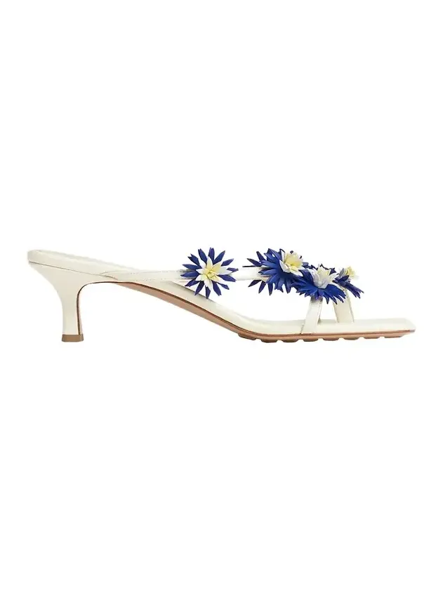 Riva Floral Leather Kitten-Heel Sandals Riva Floral Leather Kitten-Heel Sandals