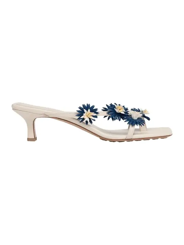 Riva Floral Leather Kitten-Heel Sandals Riva Floral Leather Kitten-Heel Sandals