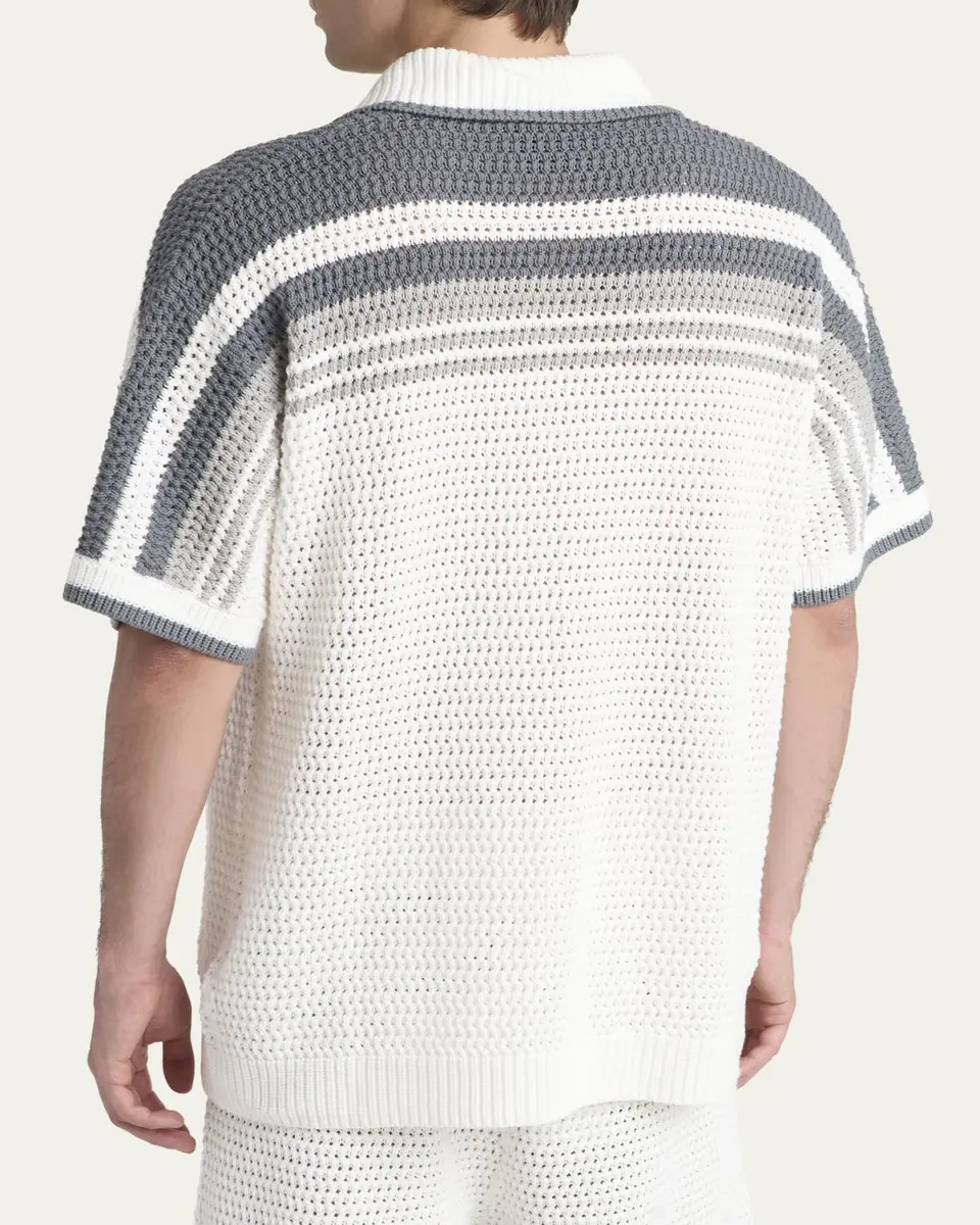 Casablanca Men's Cotton Crochet Short-Sleeve Tennis Shirt | Thumbnail 3 Casablanca Men's Cotton Crochet Short-Sleeve Tennis Shirt | Thumbnail 3