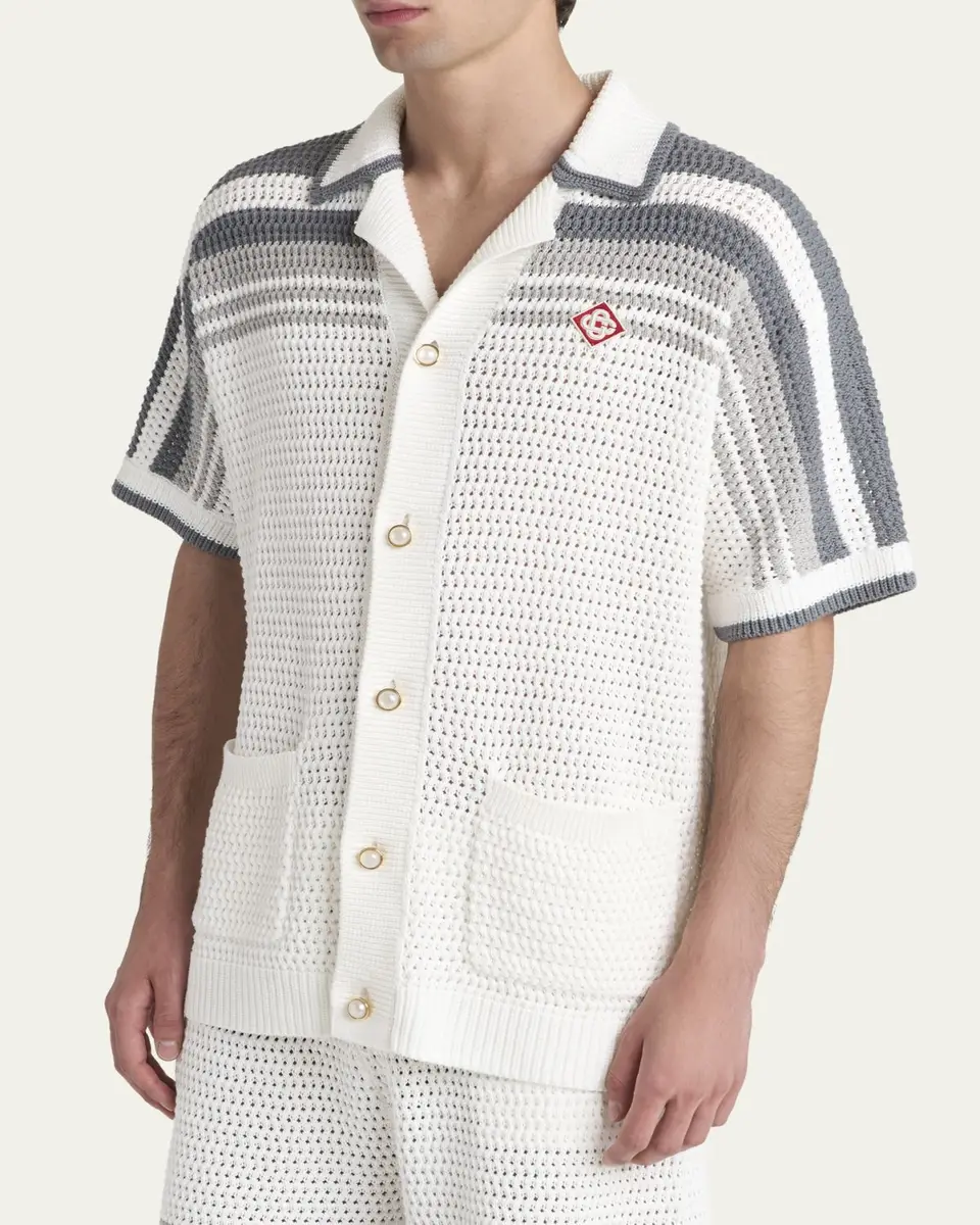 Casablanca Men's Cotton Crochet Short-Sleeve Tennis Shirt | Thumbnail 4 Casablanca Men's Cotton Crochet Short-Sleeve Tennis Shirt | Thumbnail 4
