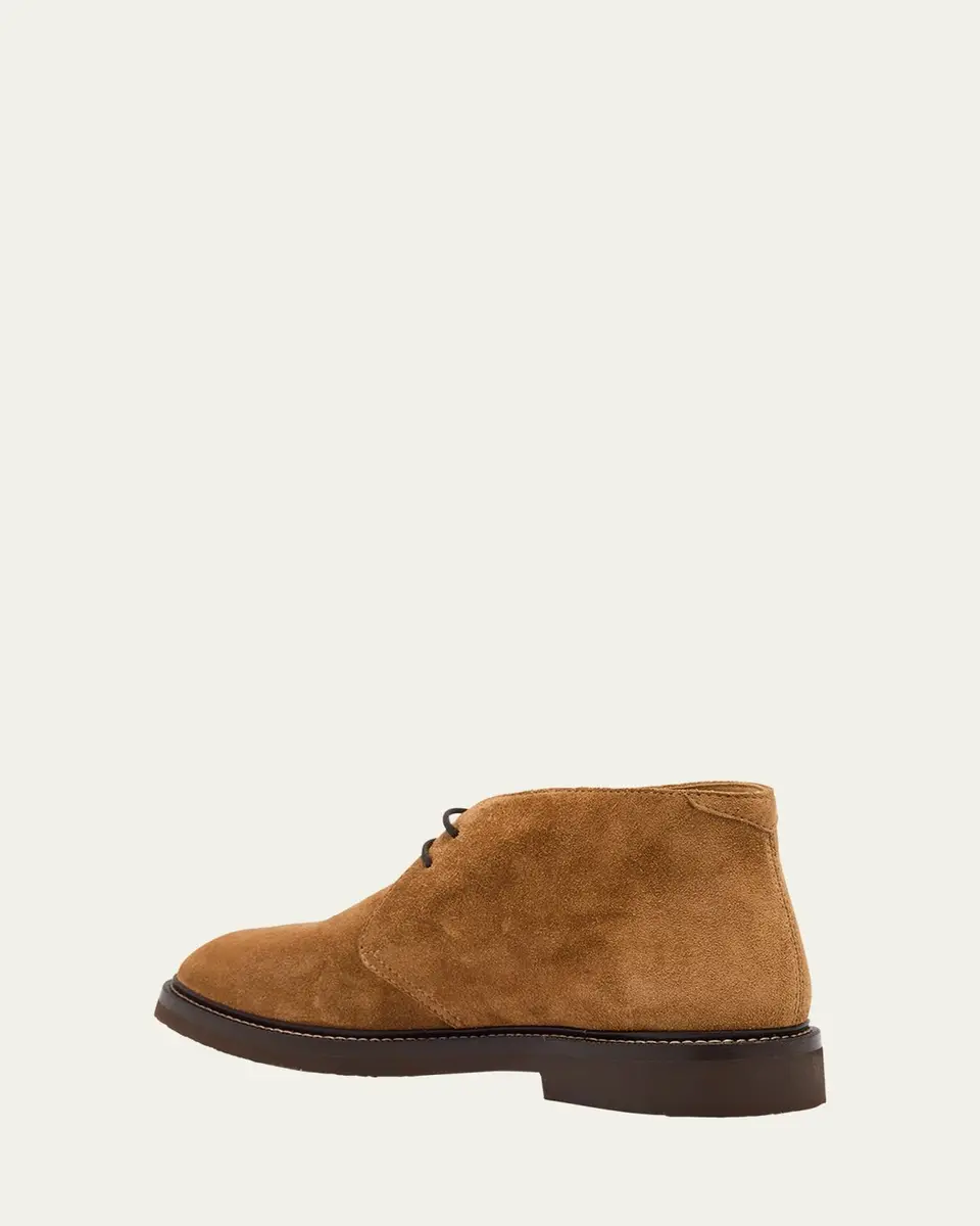 Brunello Cucinelli Men's Suede Rubber-Sole Chukka Boots | Thumbnail 4 Brunello Cucinelli Men's Suede Rubber-Sole Chukka Boots | Thumbnail 4