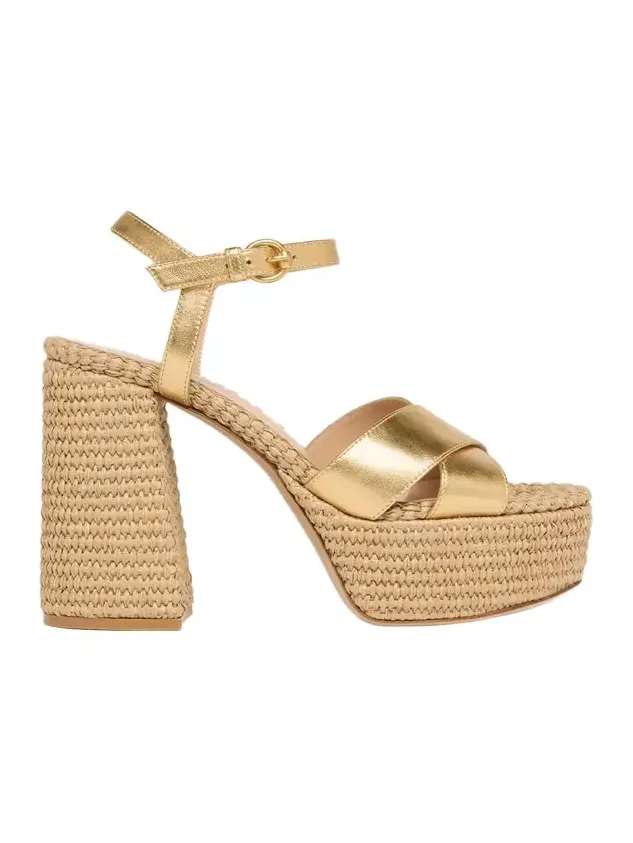 Metallic Raffia Crisscross Platform Sandals Metallic Raffia Crisscross Platform Sandals