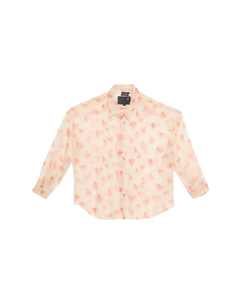 R13 Pintuck Drop-Neck Heart-Print Silk Shirt | Image 1 R13 Pintuck Drop-Neck Heart-Print Silk Shirt | Image 1