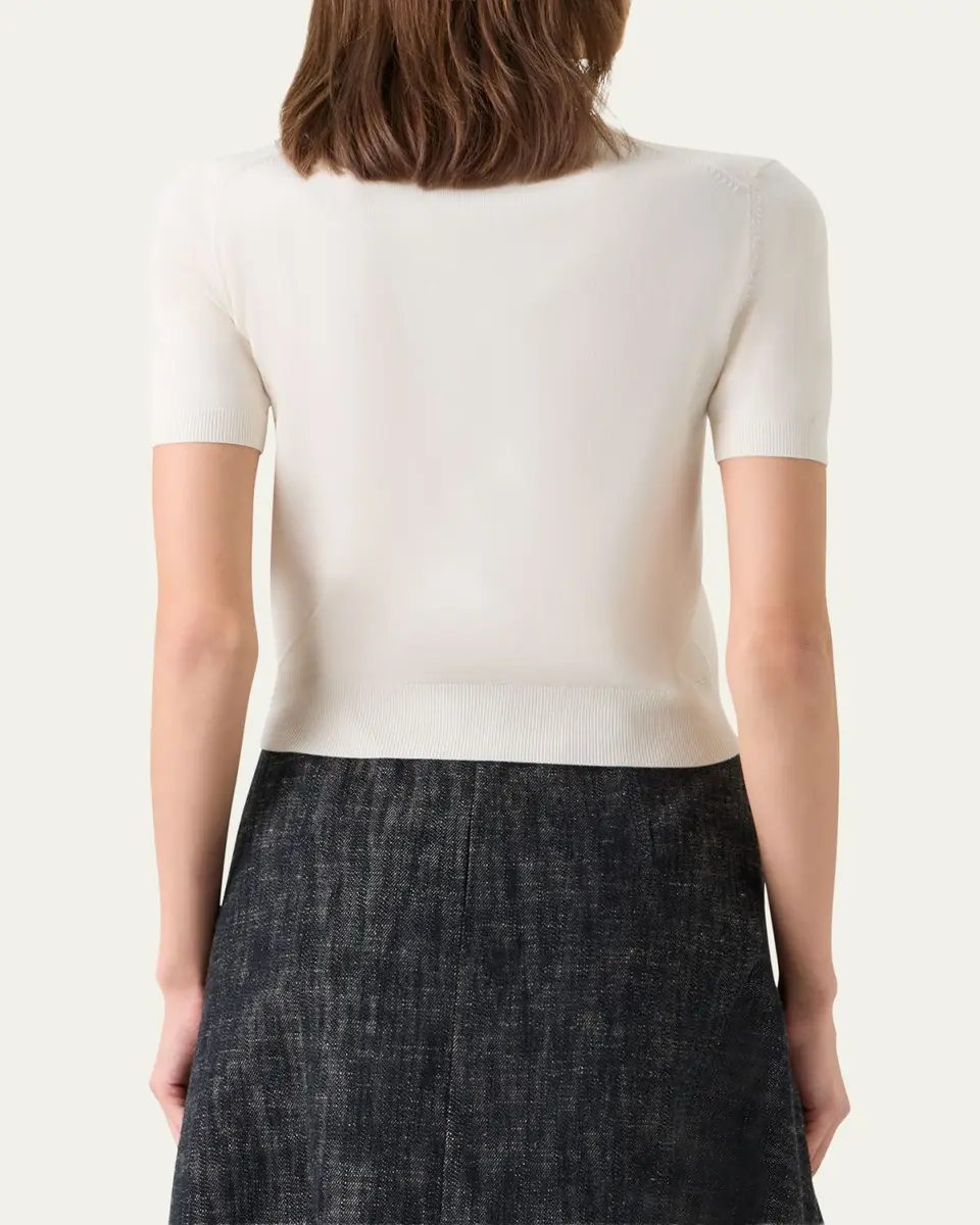 Akris punto Fine Merino Wool Knit Short-Sleeve Crew Neck Sweater | Thumbnail 3 Akris punto Fine Merino Wool Knit Short-Sleeve Crew Neck Sweater | Thumbnail 3