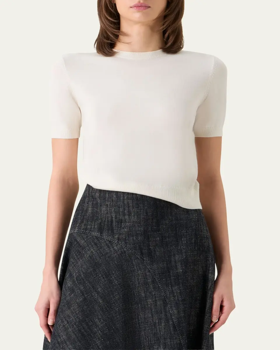 Akris punto Fine Merino Wool Knit Short-Sleeve Crew Neck Sweater | Thumbnail 4 Akris punto Fine Merino Wool Knit Short-Sleeve Crew Neck Sweater | Thumbnail 4