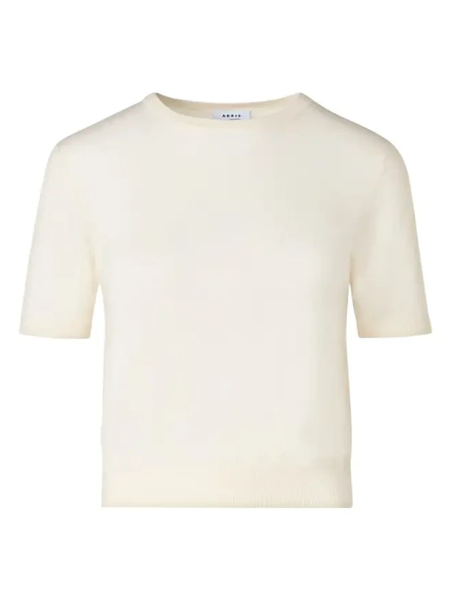 Fine Merino Wool Knit Short-Sleeve Crew Neck Sweater Fine Merino Wool Knit Short-Sleeve Crew Neck Sweater