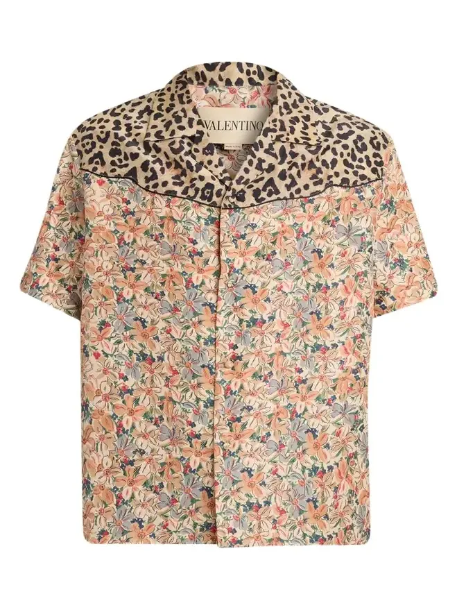 Men's Leopard Floral Silk Camp Shirt Men's Leopard Floral Silk Camp Shirt