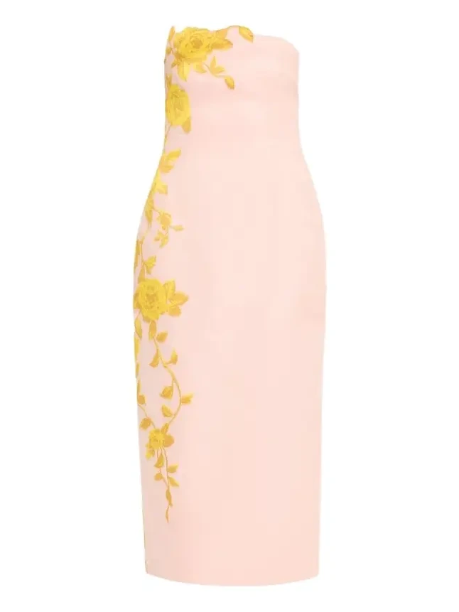 Strapless Rose Fil Coupe Ankle Cocktail Dress