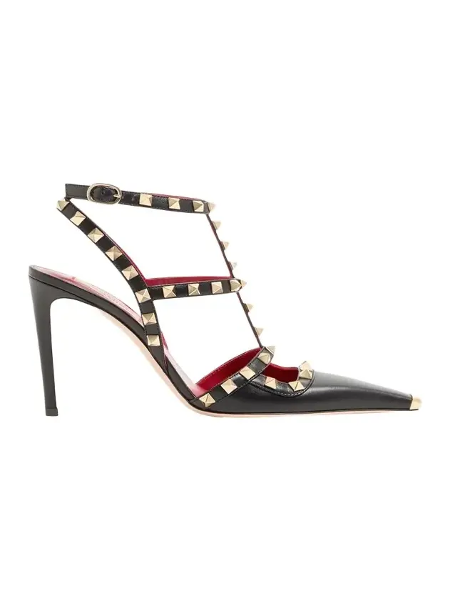 100mm Rockstud Leather Ankle-Strap Pumps 100mm Rockstud Leather Ankle-Strap Pumps