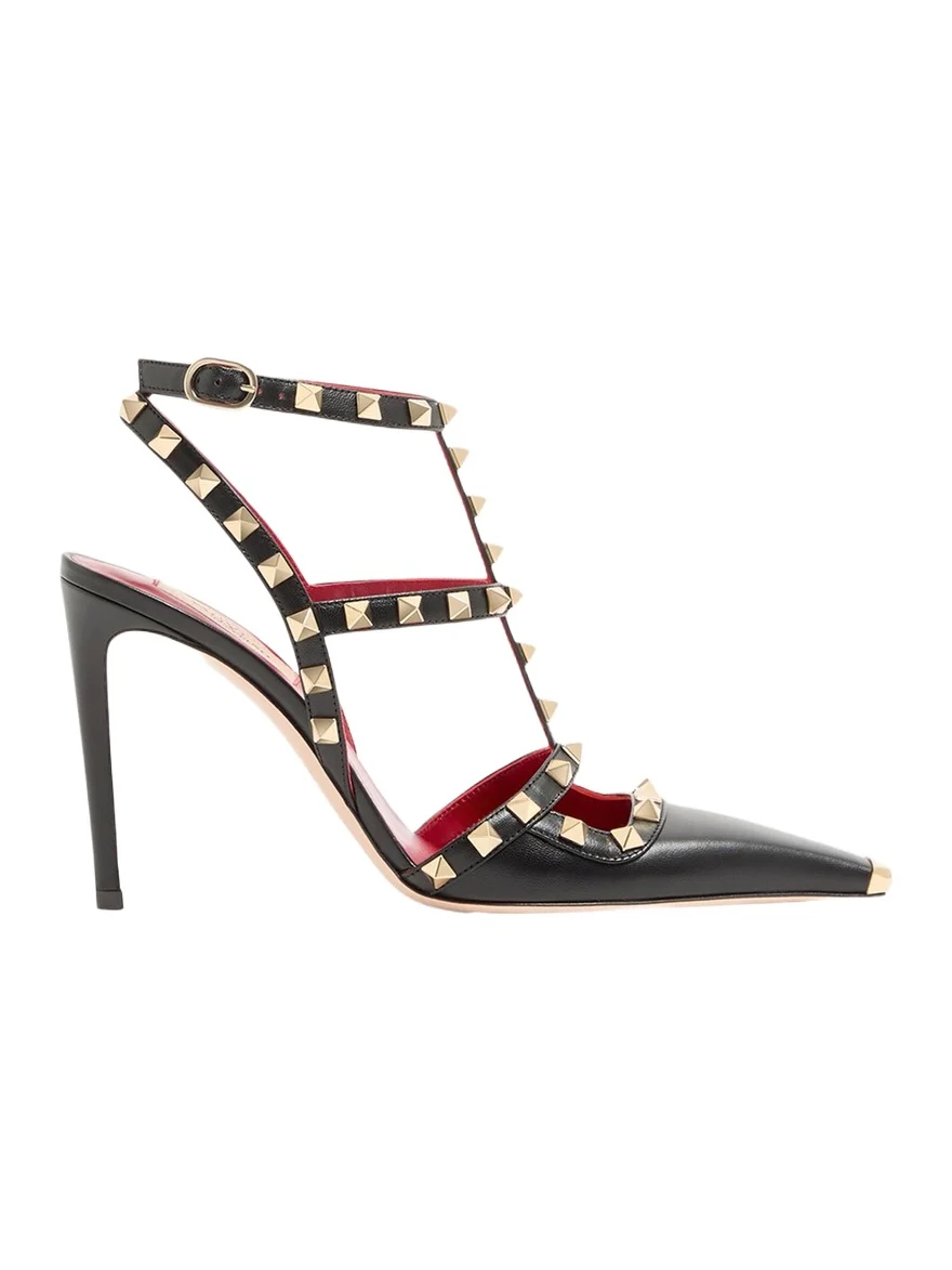 100mm Rockstud Leather Ankle-Strap Pumps 100mm Rockstud Leather Ankle-Strap Pumps