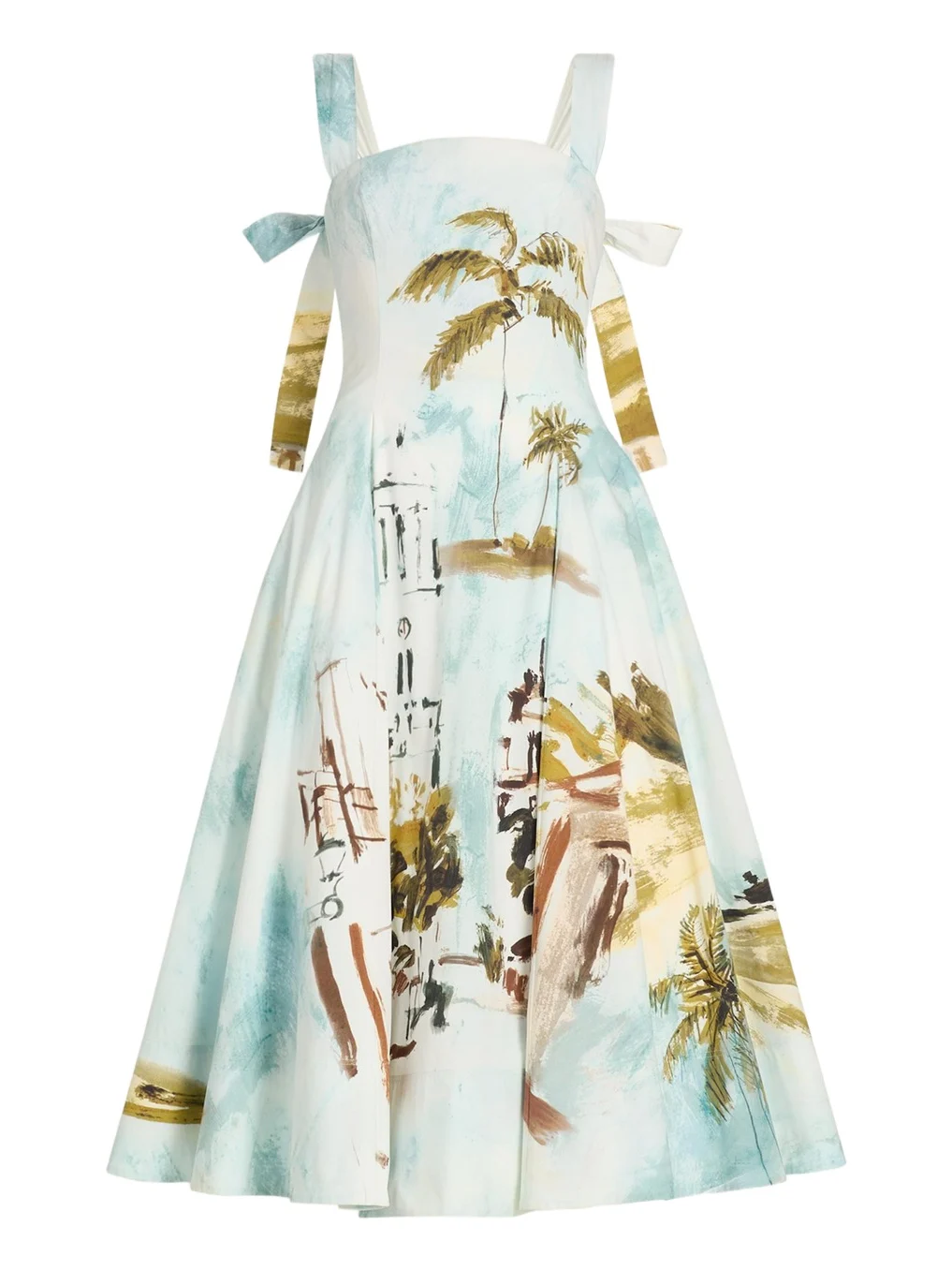 Sleeveless Landscape-Print Poplin Midi Dress Sleeveless Landscape-Print Poplin Midi Dress
