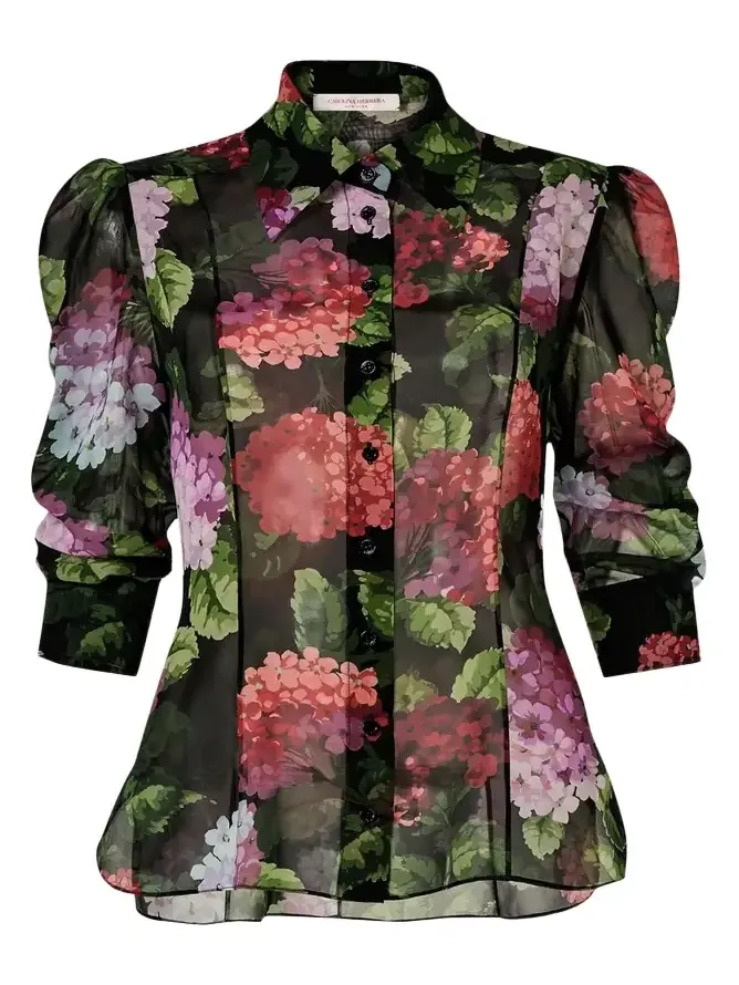 Semi-Sheer Floral Buttoned Blouse Semi-Sheer Floral Buttoned Blouse