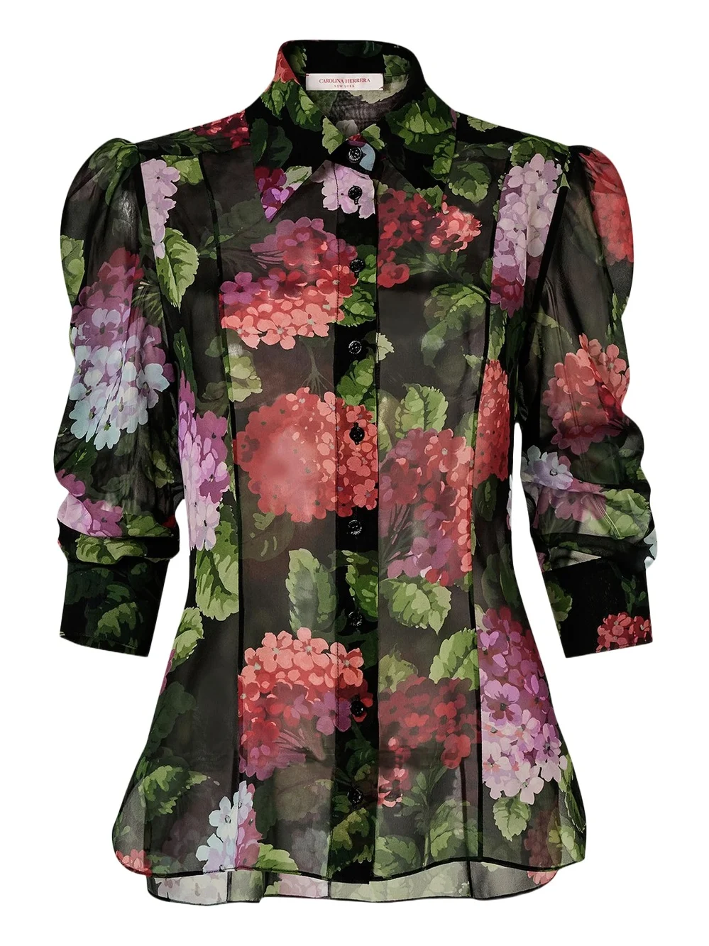 Semi-Sheer Floral Buttoned Blouse Semi-Sheer Floral Buttoned Blouse