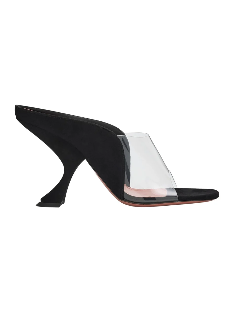 Amina Muaddi 90mm Mackenzie Suede and PVC Sandals