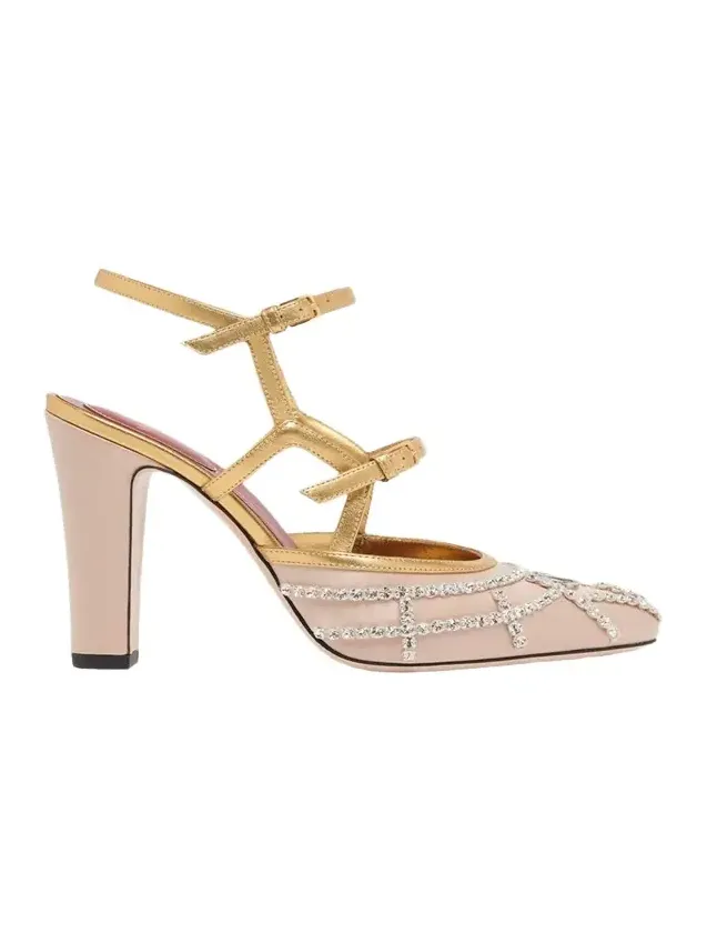 100mm VLogo Embellished Satin and Metallic Leather Pumps 100mm VLogo Embellished Satin and Metallic Leather Pumps