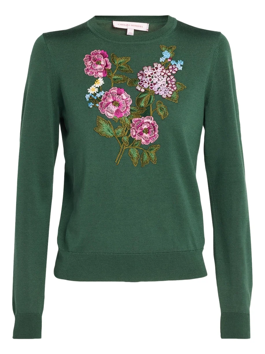 Floral Embroidered Silk-Cotton Crewneck Sweater