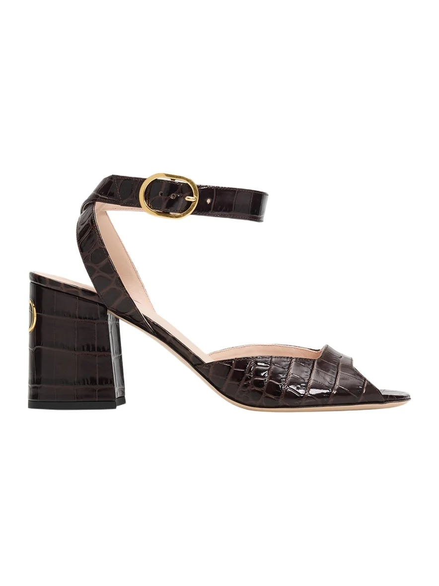Valentino Garavani 75mm Fawcette Croc-Embossed Leather Sandals