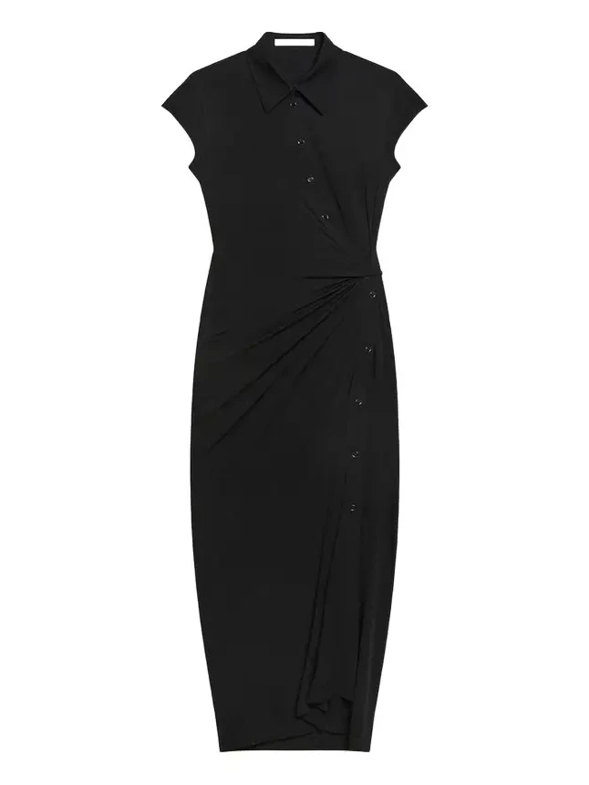 Short-Sleeve Twist Jersey Midi Dress