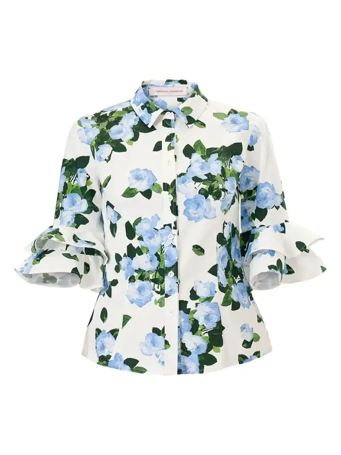 Tiered Ruffle Sleeve Button-Down Shirt