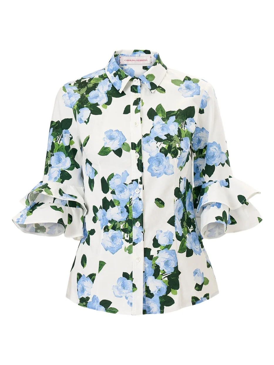 Carolina Herrera Tiered Ruffle Sleeve Button-Down Shirt