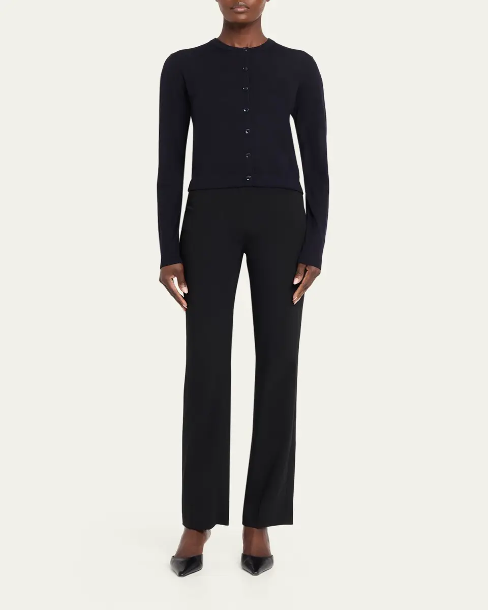 Jason Wu Collection Merino Wool Crewneck Cardigan With Satin Panel | Thumbnail 2