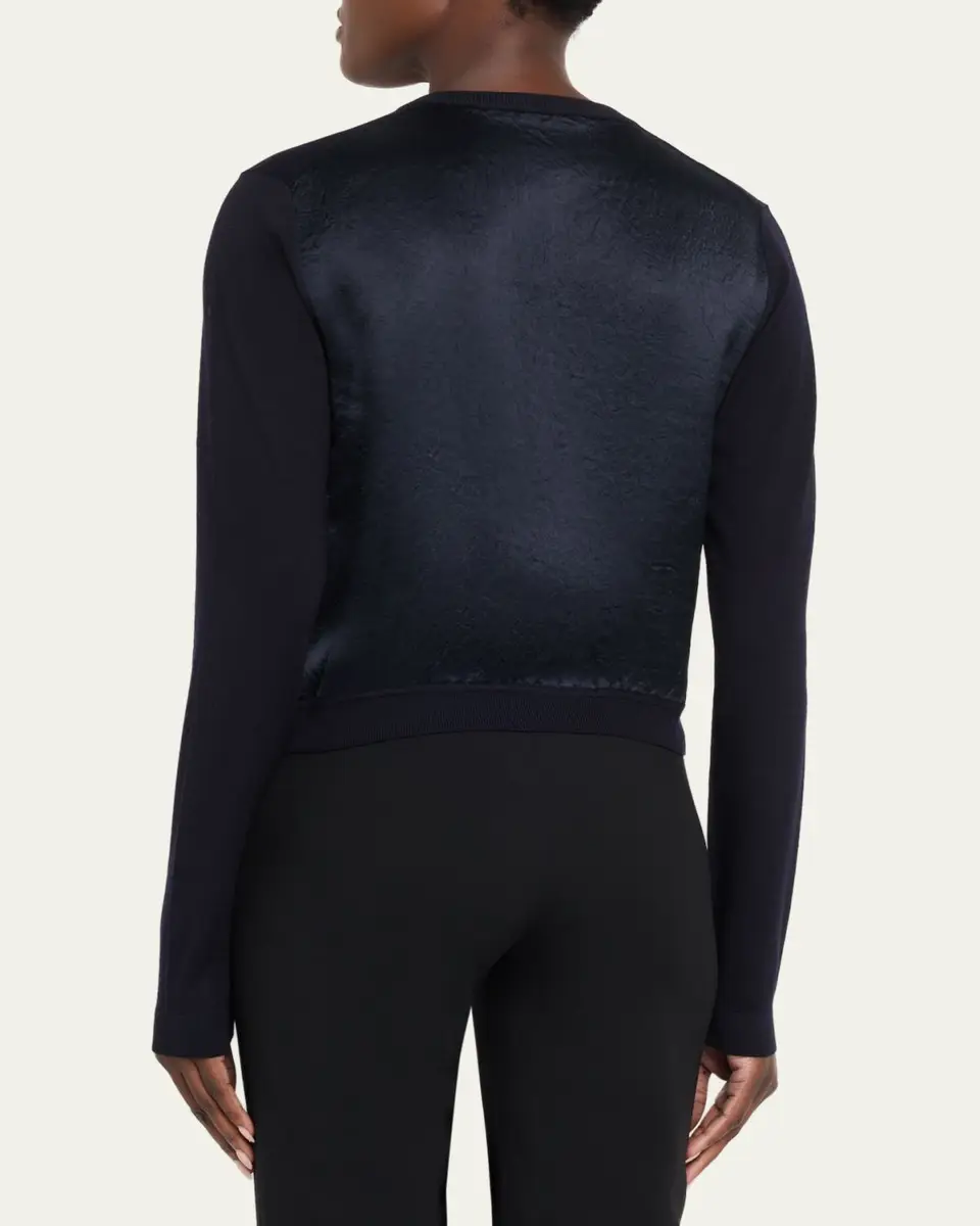 Jason Wu Collection Merino Wool Crewneck Cardigan With Satin Panel | Thumbnail 3