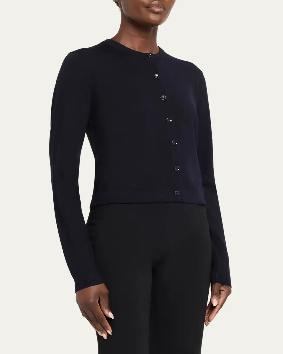 Jason Wu Collection Merino Wool Crewneck Cardigan With Satin Panel | Thumbnail 4