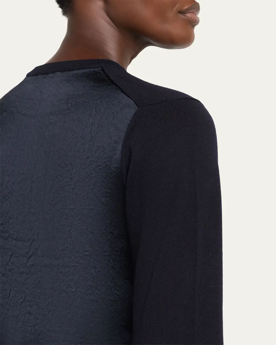 Jason Wu Collection Merino Wool Crewneck Cardigan With Satin Panel | Thumbnail 5
