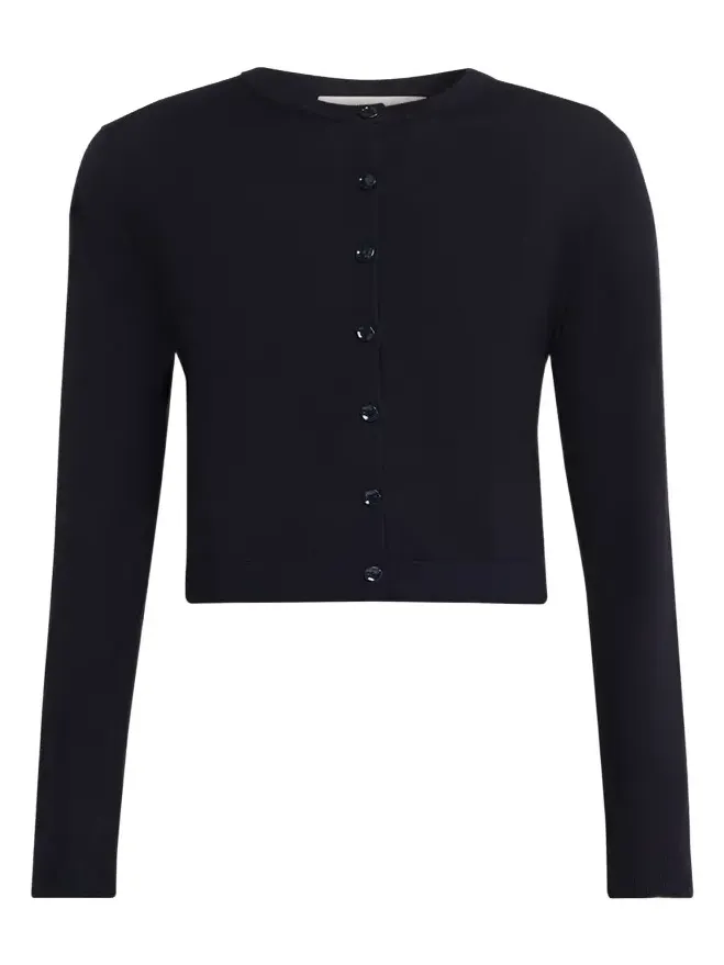 Merino Wool Crewneck Cardigan With Satin Panel