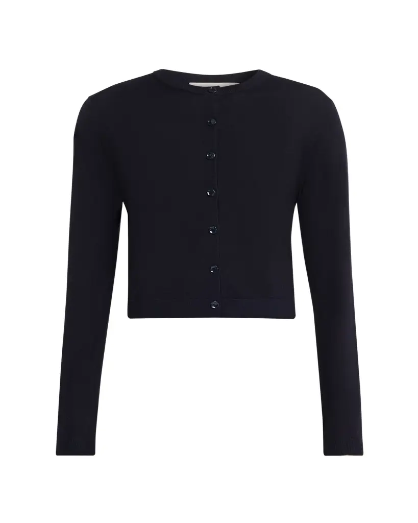 Jason Wu Collection Merino Wool Crewneck Cardigan With Satin Panel | Image 1 Jason Wu Collection Merino Wool Crewneck Cardigan With Satin Panel | Image 1