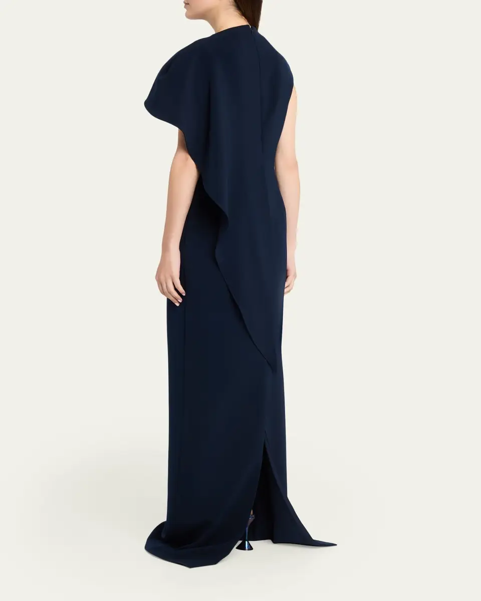 Rickie Freeman for Teri Jon Floral-Embroidered Asymmetric Capelet Gown | Thumbnail 3 Rickie Freeman for Teri Jon Floral-Embroidered Asymmetric Capelet Gown | Thumbnail 3