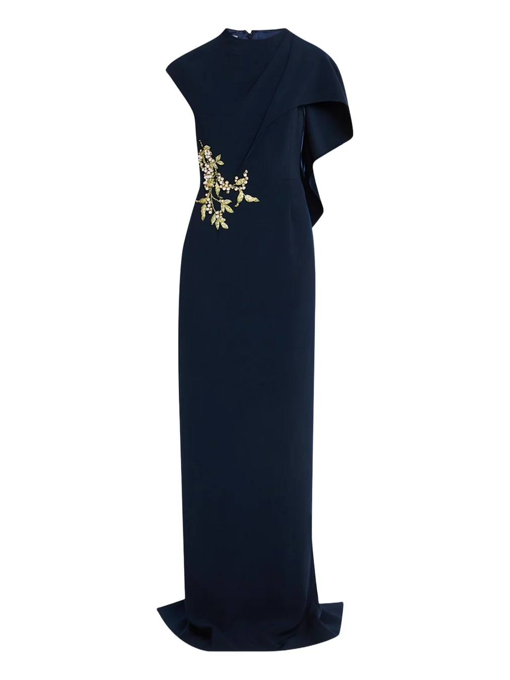 Floral-Embroidered Asymmetric Capelet Gown Floral-Embroidered Asymmetric Capelet Gown