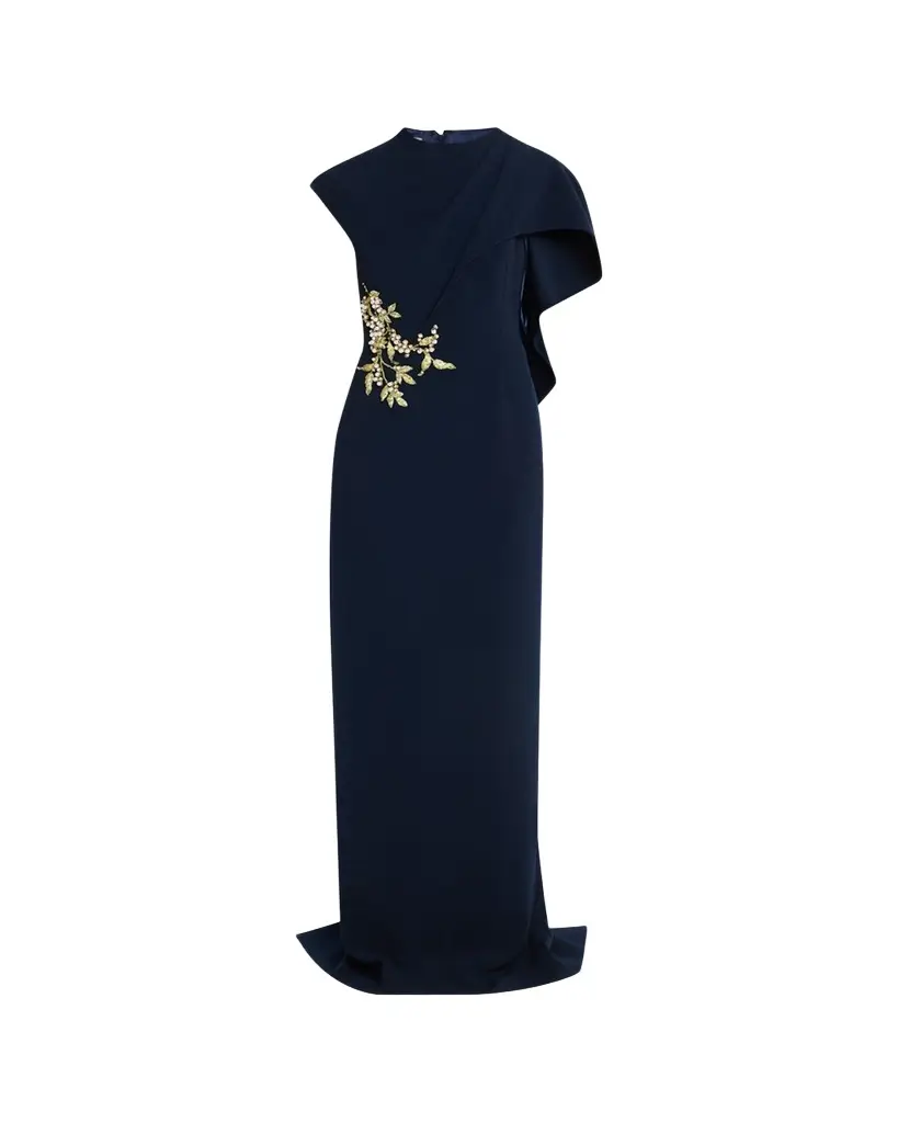 Rickie Freeman for Teri Jon Floral-Embroidered Asymmetric Capelet Gown | Image 1 Rickie Freeman for Teri Jon Floral-Embroidered Asymmetric Capelet Gown | Image 1